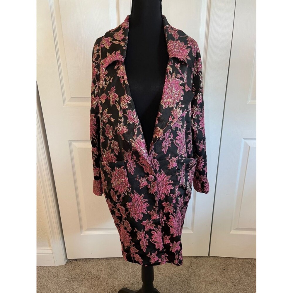 For Love And Lemons Luella Layering Jacket Black Pink Metallic Floral Brocade M